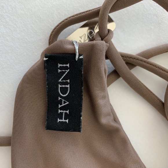 Indah Hapa Lace Up Halter Bikini Top in Taupe - Picture 3 of 3